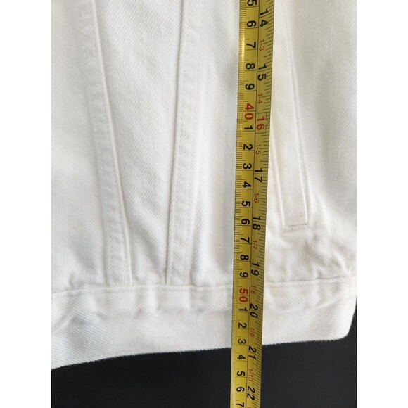 Gap Womens Optic White Denim Jacket Medium Long Sleeved Pockets Classic Y2K - Picture 7 of 8